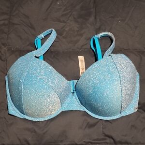 Victoria's Secret Glittering Blue Bikini Top Large DD NWT